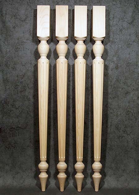 Tischbeine Holz, 7x7cm, gedrechselt, konisch, Massivholz, TB76
